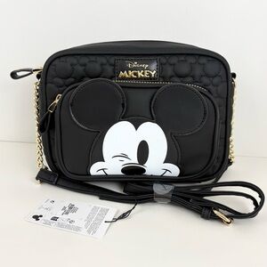 Primark Disney Winking Mickey Mouse Black Quilted Camera Crossbody Bag NWT